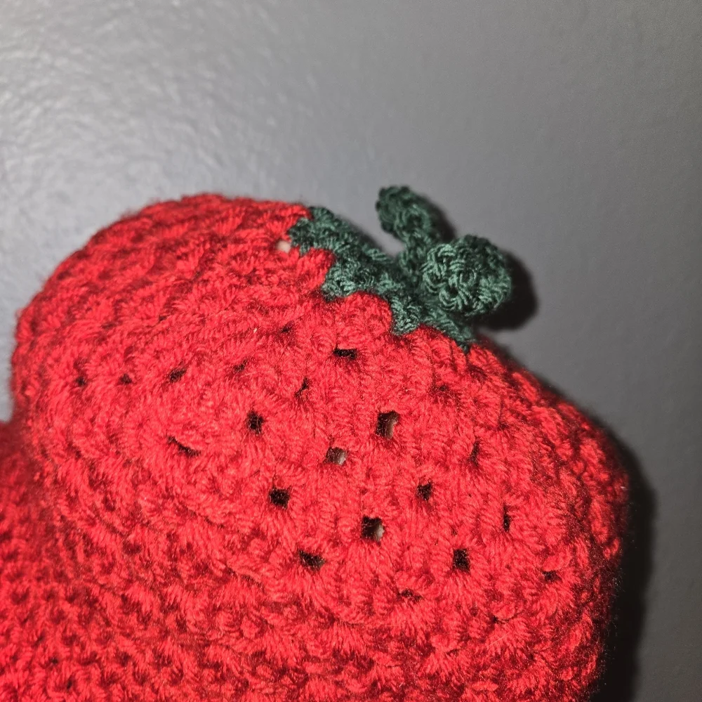 Handmade Girls Strawberry Crochet Bucket Hat Size Small